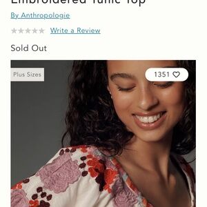 Anthropologie Short Sleeve Embroidered Tunic Top